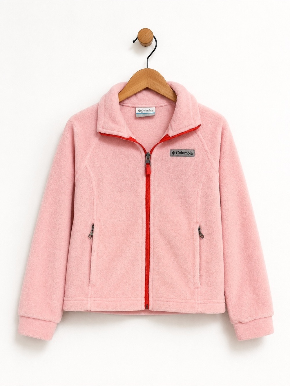 Columbia Girls Pink Fleece Zip Jacket XS 6/6X Lightweight Full Zip